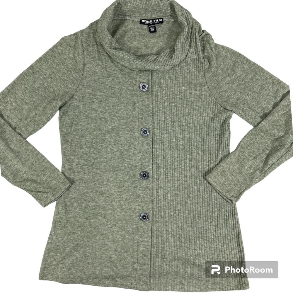 Nwt MICHAEL TYLER Green Long Sleeve Button Sweater Top Blouse Soft New Sz Ps - Picture 2 of 10